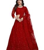 Embroidered Thread Work Net Semi-Stitched Lehenga & Blouse With Dupatta