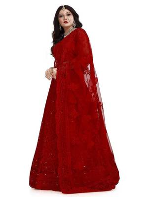 Embroidered Thread Work Net Semi-Stitched Lehenga & Blouse With Dupatta 4