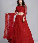 Embroidered Thread Work Semi-Stitched Net Lehenga & Blouse With Dupatta
