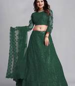 Embroidered Thread Work Semi-Stitched Net Lehenga & Blouse With Dupatta
