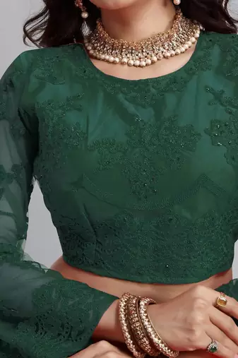 Embroidered Thread Work Semi-Stitched Net Lehenga & Blouse With Dupatta