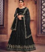 Embroidered Thread Work Semi-Stitched Net Lehenga & Blouse With Dupatta