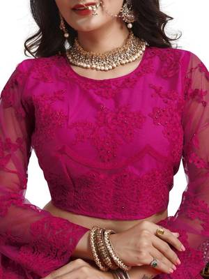 Embroidered Thread Work Semi-Stitched Net Lehenga & Blouse With Dupatta 2