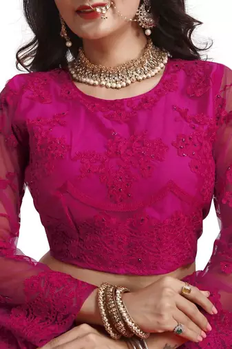 Embroidered Thread Work Semi-Stitched Net Lehenga & Blouse With Dupatta