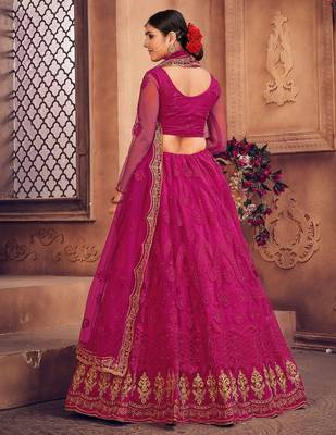 Embroidered Thread Work Semi-Stitched Net Lehenga & Blouse With Dupatta 4