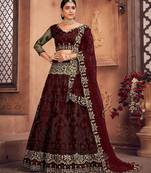 Embroidered Thread Work Semi-Stitched Net Lehenga & Blouse With Dupatta