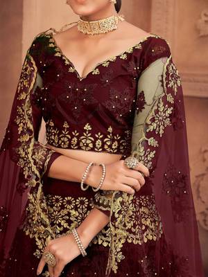 Embroidered Thread Work Semi-Stitched Net Lehenga & Blouse With Dupatta 2