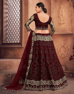 Embroidered Thread Work Semi-Stitched Net Lehenga & Blouse With Dupatta 4