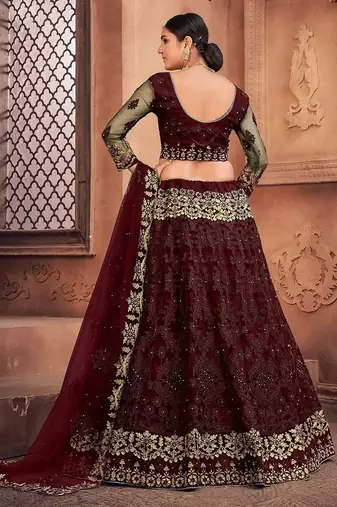 Embroidered Thread Work Semi-Stitched Net Lehenga & Blouse With Dupatta