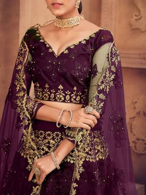 Embroidered Thread Work Semi-Stitched Net Lehenga & Blouse With Dupatta 2