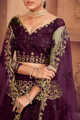 Embroidered Thread Work Semi-Stitched Net Lehenga & Blouse With Dupatta