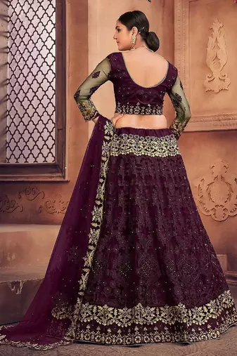 Embroidered Thread Work Semi-Stitched Net Lehenga & Blouse With Dupatta