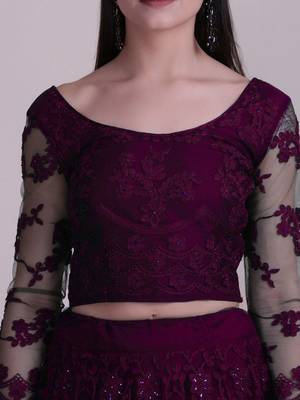 Embroidered Thread Work Semi-Stitched Net Lehenga & Blouse With Dupatta 2