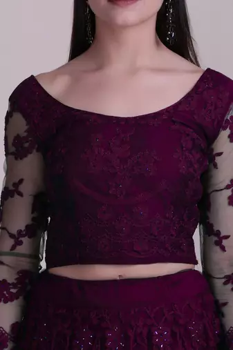 Embroidered Thread Work Semi-Stitched Net Lehenga & Blouse With Dupatta