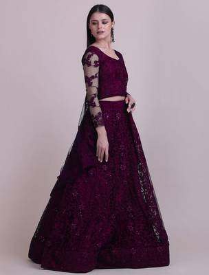 Embroidered Thread Work Semi-Stitched Net Lehenga & Blouse With Dupatta 3