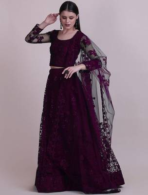 Embroidered Thread Work Semi-Stitched Net Lehenga & Blouse With Dupatta 4