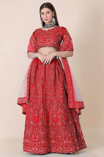 Embroidered Thread Work Semi-Stitched Lehenga & Blouse With Dupatta