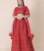 Embroidered Thread Work Semi-Stitched Lehenga & Blouse With Dupatta