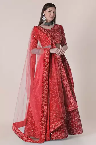 Embroidered Thread Work Semi-Stitched Lehenga & Blouse With Dupatta