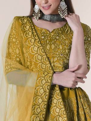 Embroidered Thread Work Semi-Stitched Lehenga & Unstitched Blouse With Dupatta 2