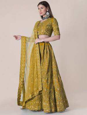 Embroidered Thread Work Semi-Stitched Lehenga & Unstitched Blouse With Dupatta 3