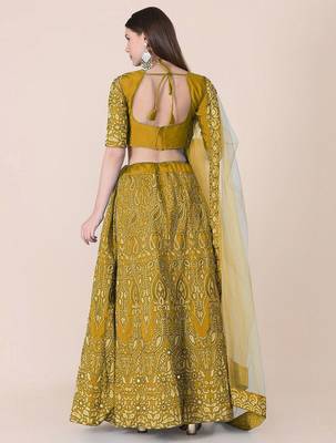 Embroidered Thread Work Semi-Stitched Lehenga & Unstitched Blouse With Dupatta 4