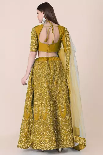 Embroidered Thread Work Semi-Stitched Lehenga & Unstitched Blouse With Dupatta