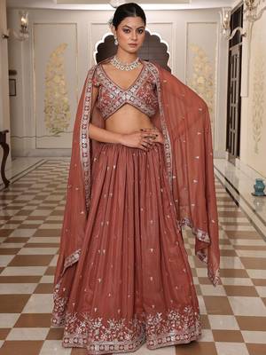 Embroidered Sequinned Semi-Stitched Lehenga With Unstitched Blouse And Dupatta 1