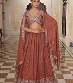 Embroidered Sequinned Semi-Stitched Lehenga With Unstitched Blouse And Dupatta