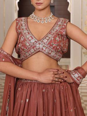 Embroidered Sequinned Semi-Stitched Lehenga With Unstitched Blouse And Dupatta 2