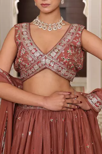 Embroidered Sequinned Semi-Stitched Lehenga With Unstitched Blouse And Dupatta