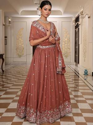 Embroidered Sequinned Semi-Stitched Lehenga With Unstitched Blouse And Dupatta 3