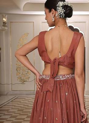 Embroidered Sequinned Semi-Stitched Lehenga With Unstitched Blouse And Dupatta 4