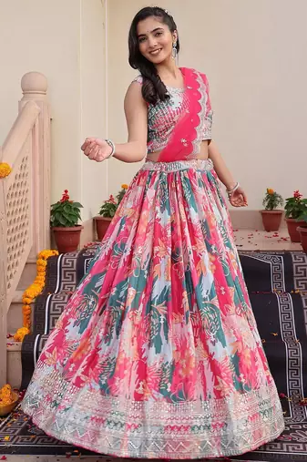 Embroidered Sequinned Semi-Stitched Lehenga & Unstitched Blouse With Dupatta