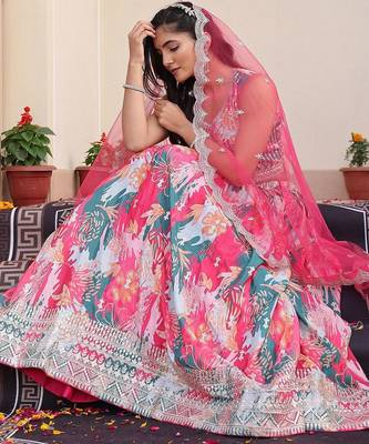 Embroidered Sequinned Semi-Stitched Lehenga & Unstitched Blouse With Dupatta 3