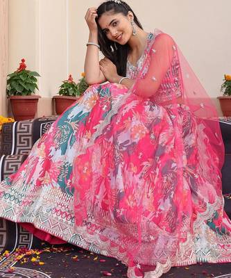 Embroidered Sequinned Semi-Stitched Lehenga & Unstitched Blouse With Dupatta 4