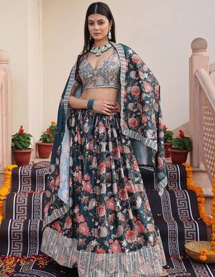 Embroidered Sequinned Semi-Stitched Lehenga & Unstitched Blouse With Dupatta 1