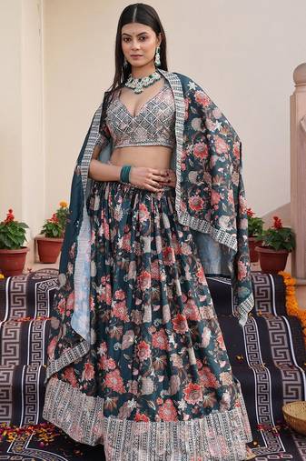 Embroidered Sequinned Semi-Stitched Lehenga & Unstitched Blouse With Dupatta