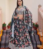 Embroidered Sequinned Semi-Stitched Lehenga & Unstitched Blouse With Dupatta