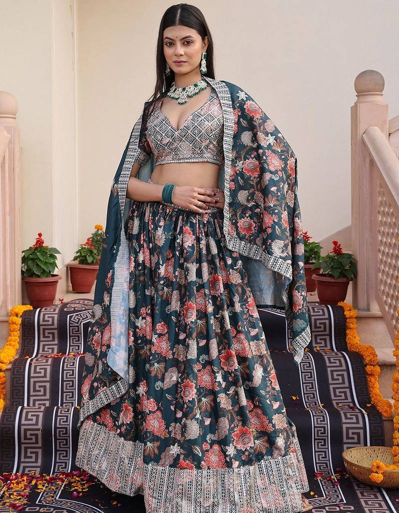 Embroidered Sequinned Semi-Stitched Lehenga & Unstitched Blouse With Dupatta