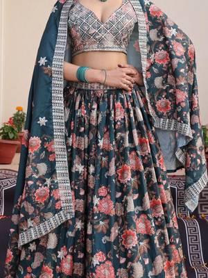 Embroidered Sequinned Semi-Stitched Lehenga & Unstitched Blouse With Dupatta 2