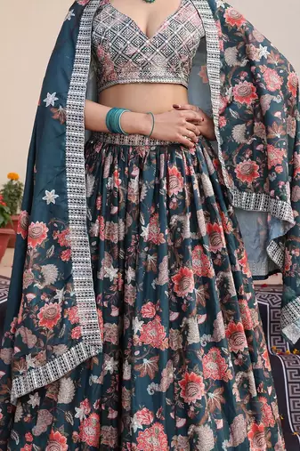 Embroidered Sequinned Semi-Stitched Lehenga & Unstitched Blouse With Dupatta