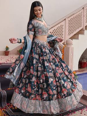 Embroidered Sequinned Semi-Stitched Lehenga & Unstitched Blouse With Dupatta 3