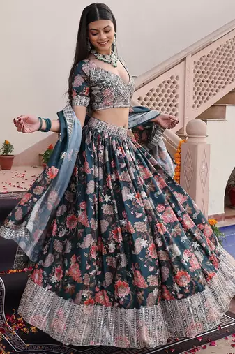 Embroidered Sequinned Semi-Stitched Lehenga & Unstitched Blouse With Dupatta
