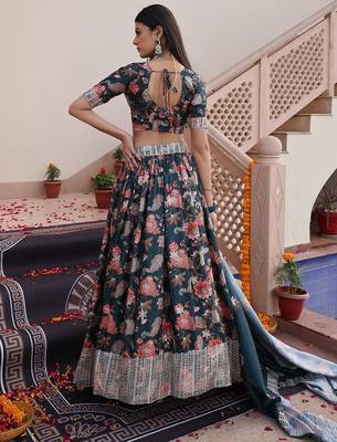 Embroidered Sequinned Semi-Stitched Lehenga & Unstitched Blouse With Dupatta 4
