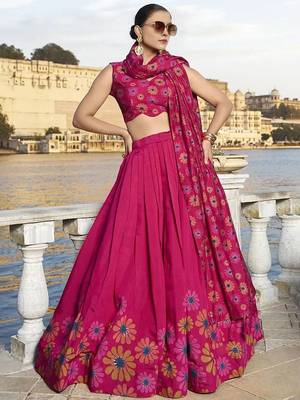 Embroidered Sequinned Semi-Stitched Lehenga & Unstitched Blouse With Dupatta 1