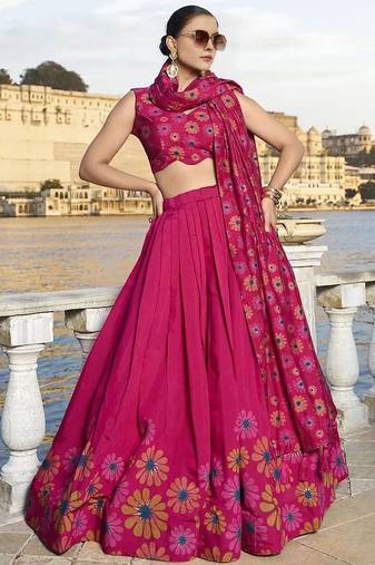 Embroidered Sequinned Semi-Stitched Lehenga & Unstitched Blouse With Dupatta