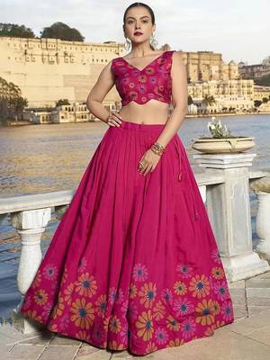 Embroidered Sequinned Semi-Stitched Lehenga & Unstitched Blouse With Dupatta 2