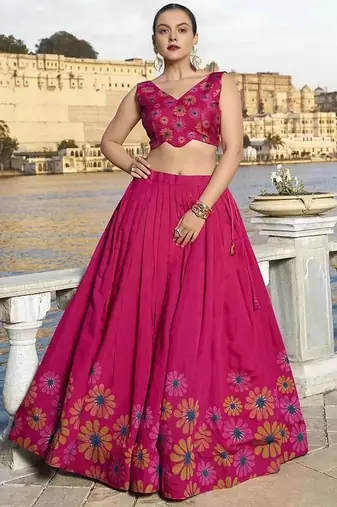 Embroidered Sequinned Semi-Stitched Lehenga & Unstitched Blouse With Dupatta