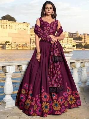 Printed Sequinned Semi-Stitched Lehenga With Unstitched Blouse And Dupatta 1